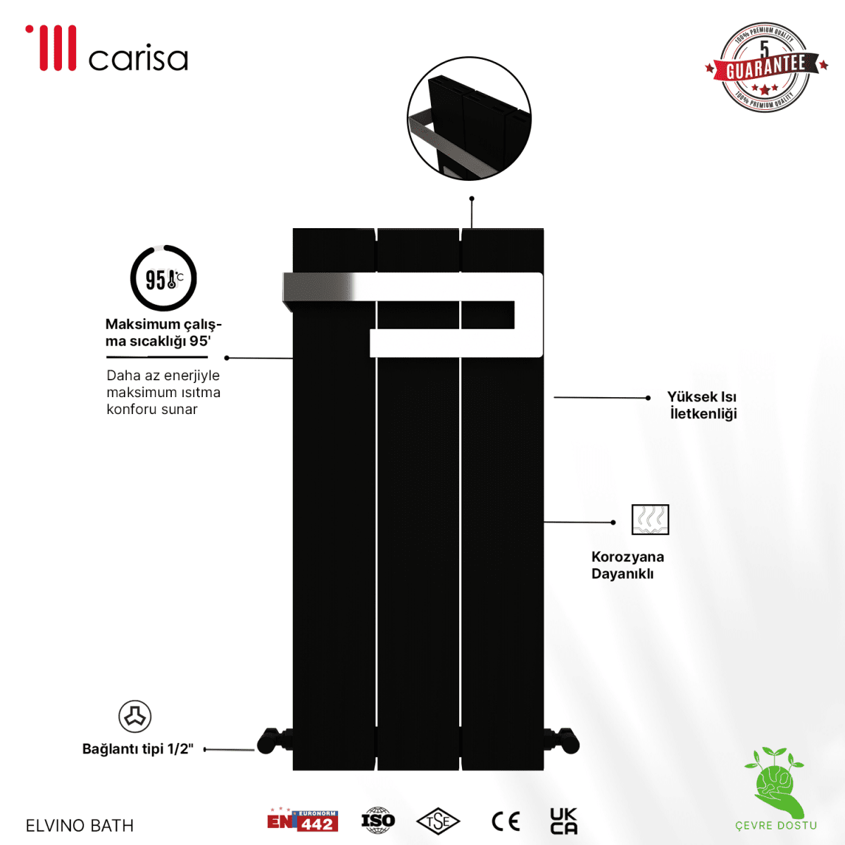 Carisa Elvino Bath Alüminyum Havlupan Modern Tasarım Siyah - carisa