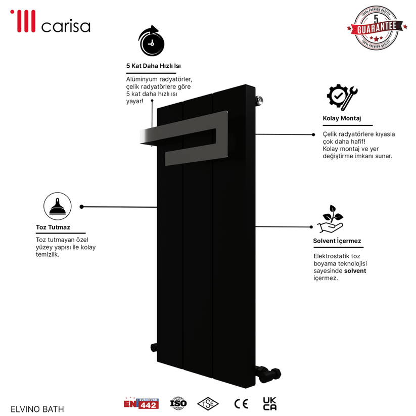 Carisa Elvino Bath Alüminyum Havlupan Modern Tasarım Siyah - carisa