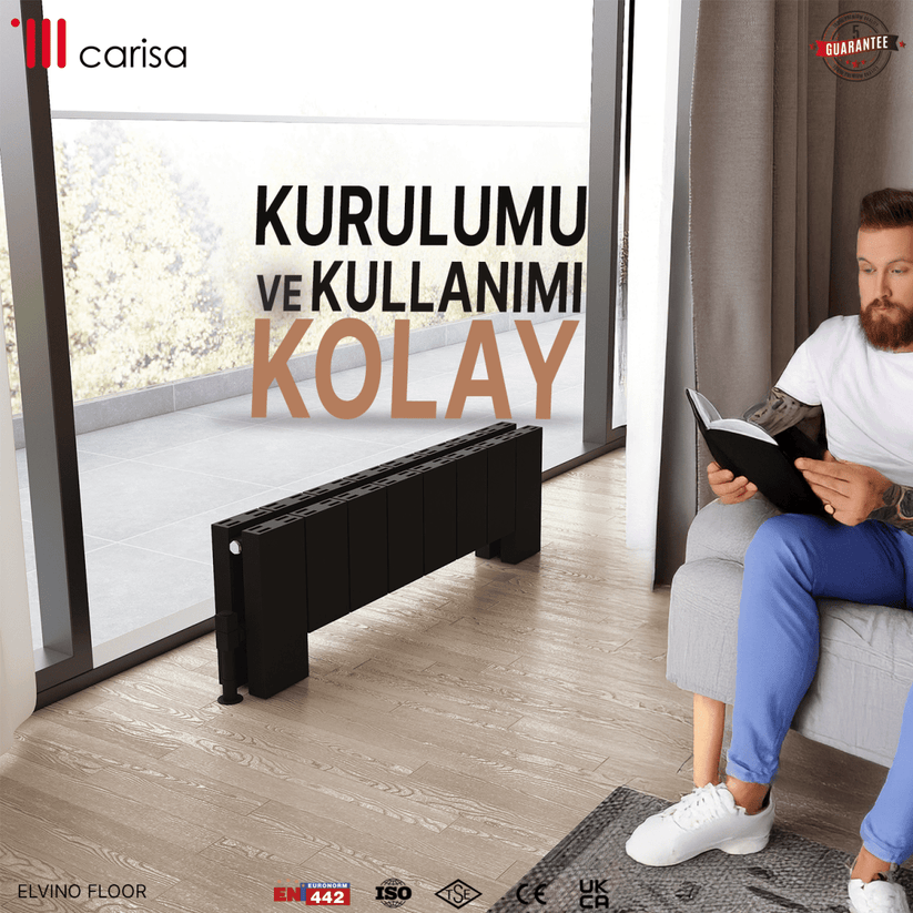 Carisa Elvino Floor Yatay Alüminyum Radyatör Modern Tasarım Siyah - carisa
