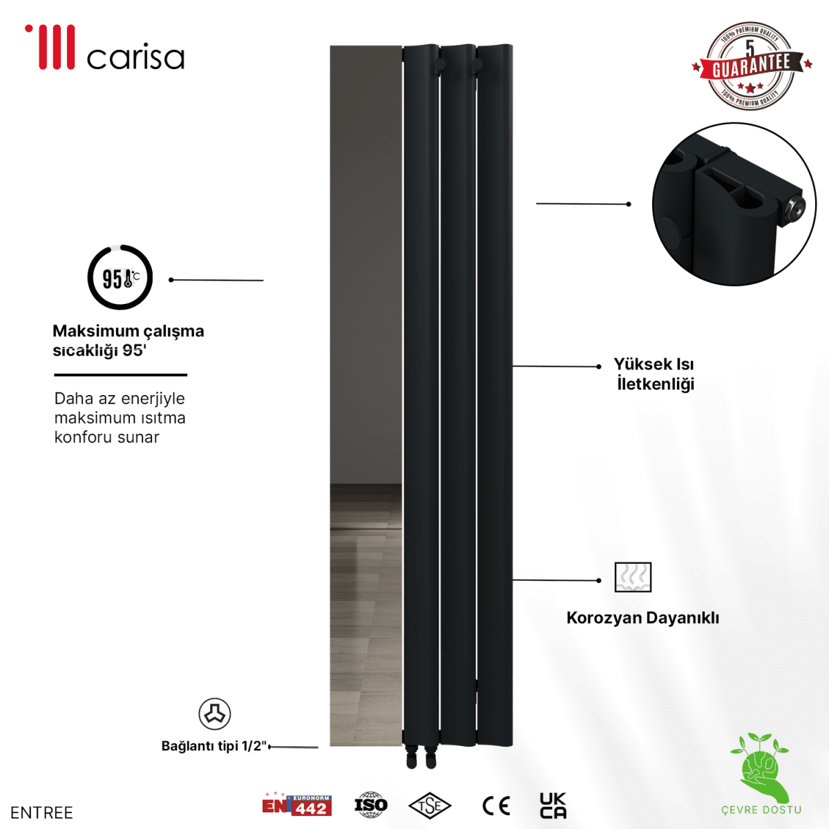 Carisa Entree Dikey Alüminyum Radyatör Modern Tasarım Antrasit - carisa