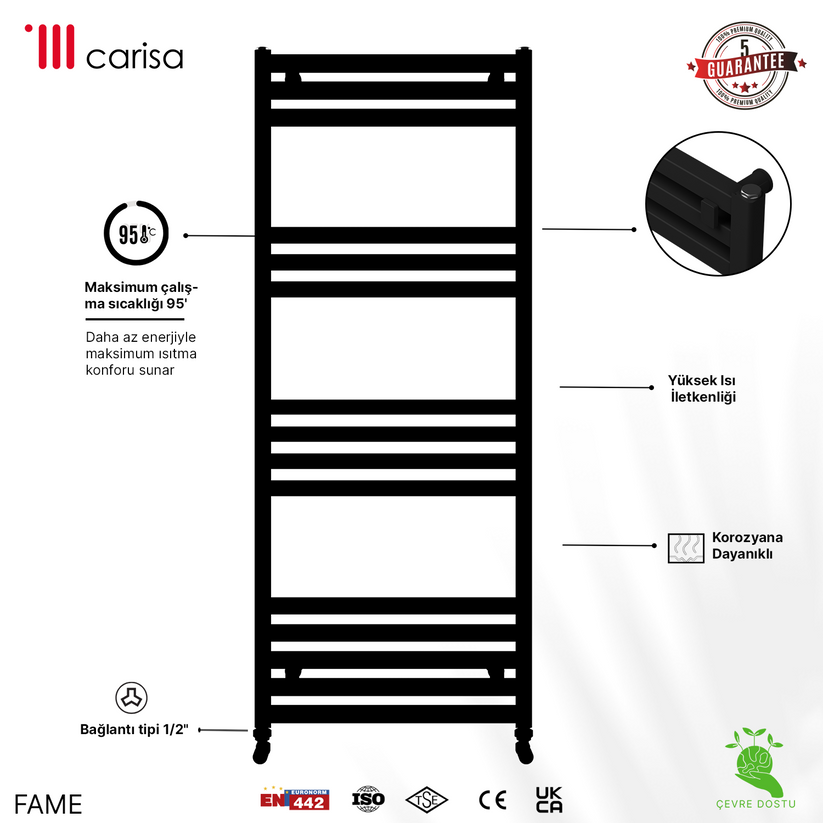 Carisa Fame Alüminyum Havlupan Siyah Standart Bağlantı - 1460 x 0500