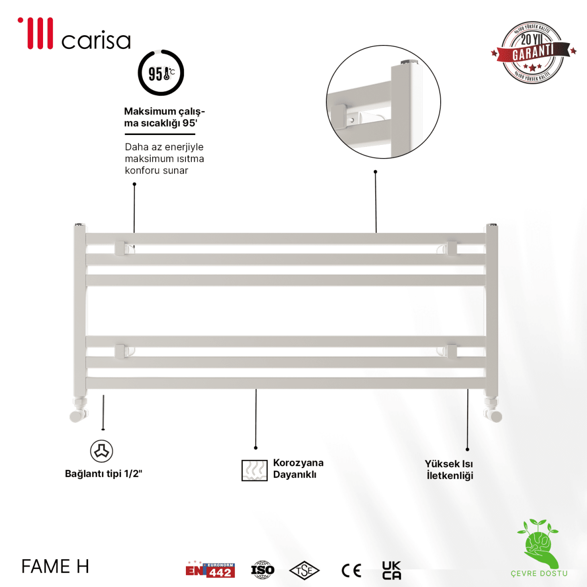 Carisa Fame H Alüminyum Havlupan Modern Tasarım Brushed Beyaz - carisa