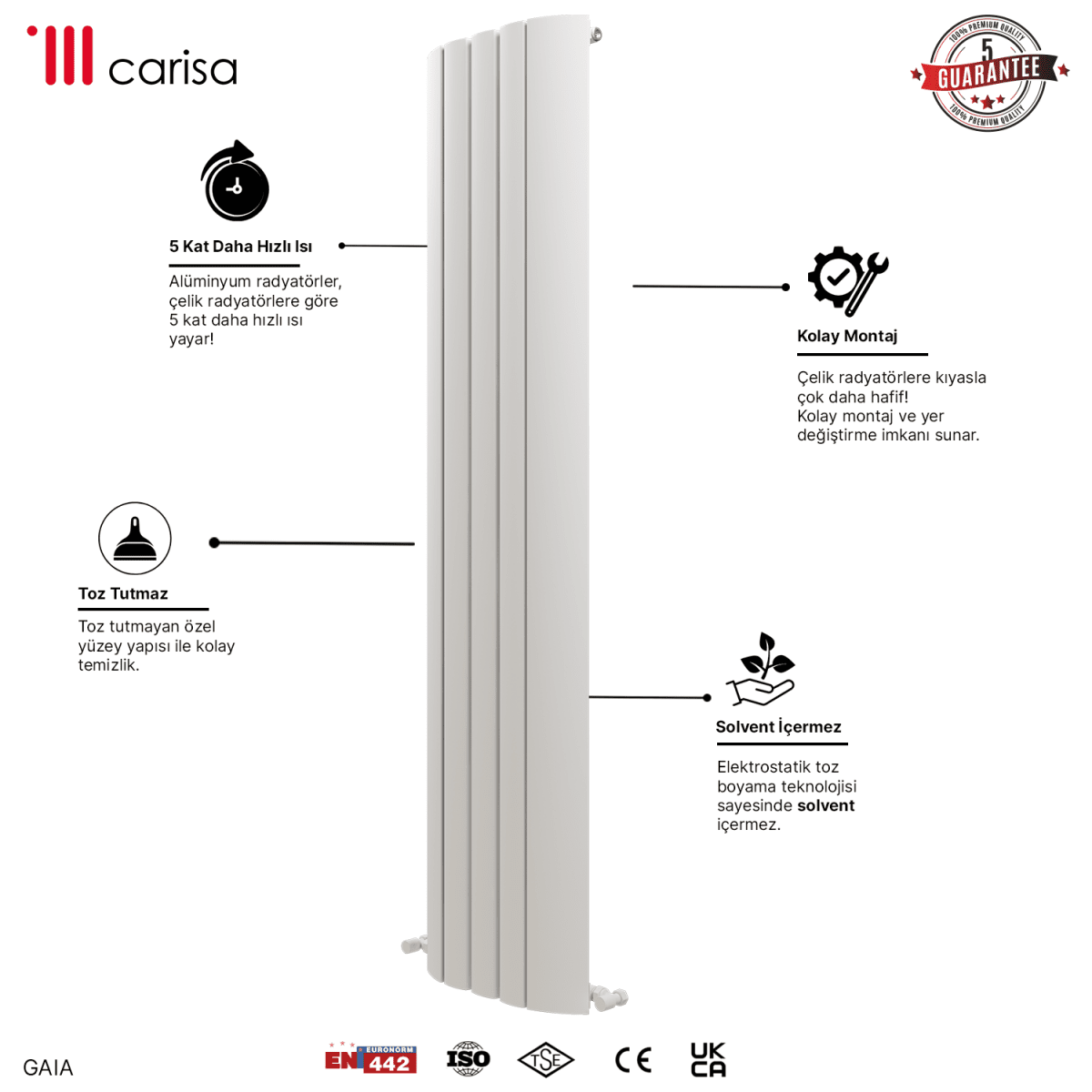 Carisa Gaia Dikey Alüminyum Radyatör Modern Tasarım Beyaz - carisa