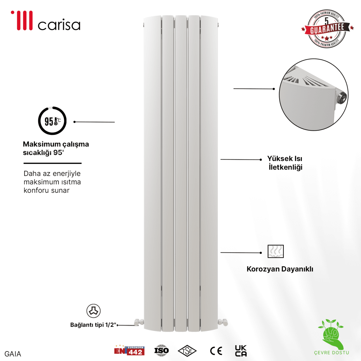 Carisa Gaia Dikey Alüminyum Radyatör Modern Tasarım Beyaz - carisa