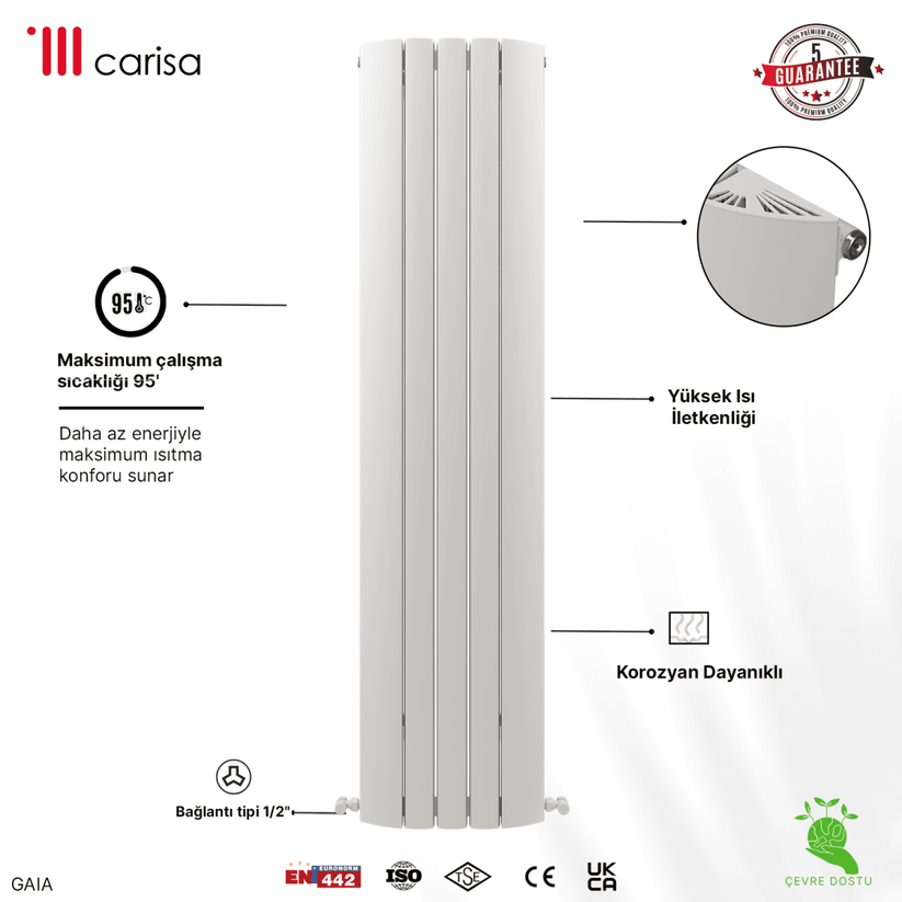 Carisa Gaia Dikey Alüminyum Radyatör Modern Tasarım Beyaz - carisa