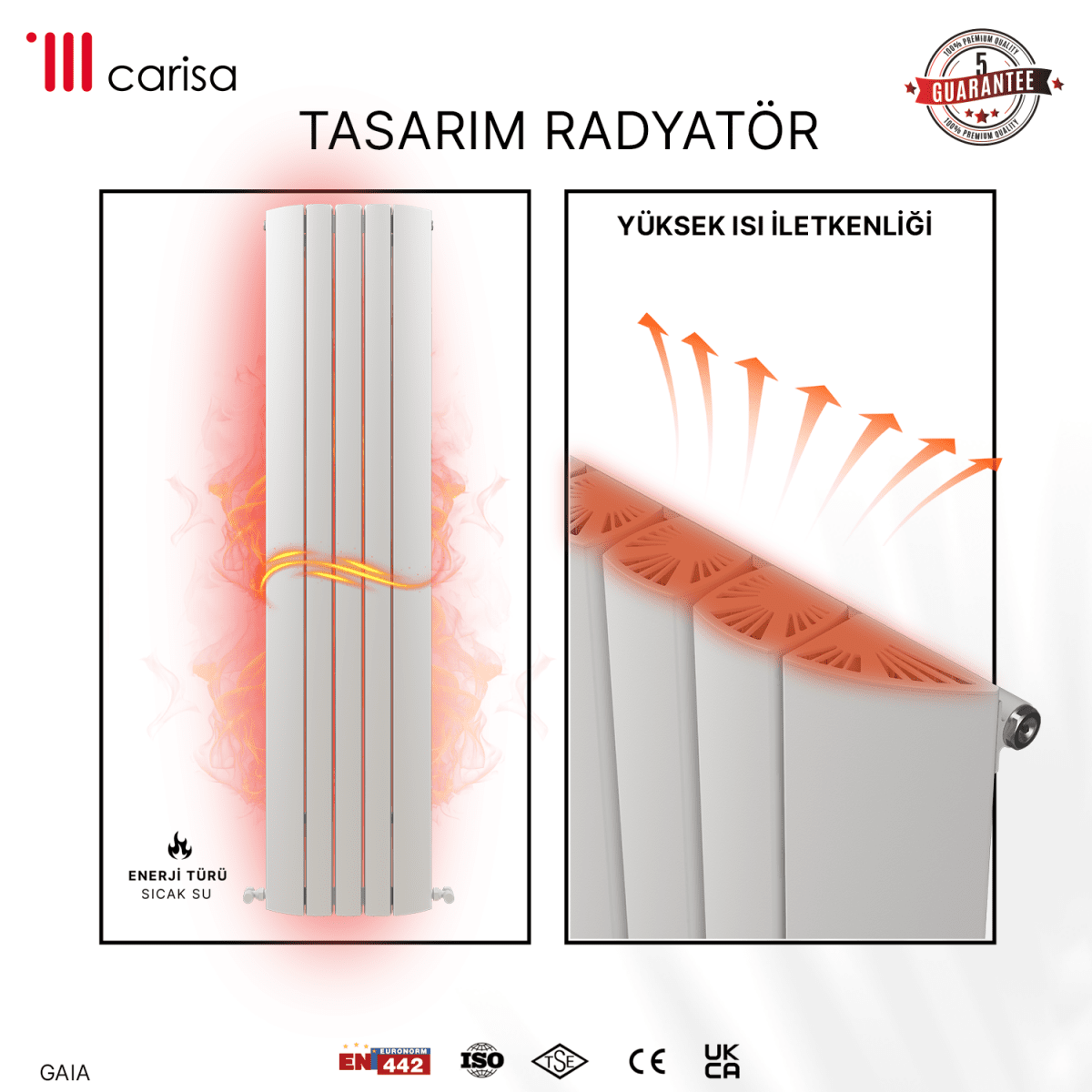 Carisa Gaia Dikey Alüminyum Radyatör Modern Tasarım Beyaz - carisa