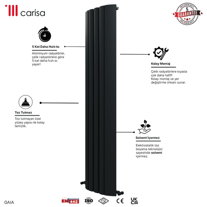 Carisa Gaia Dikey Alüminyum Radyatör Modern Tasarım Siyah - carisa