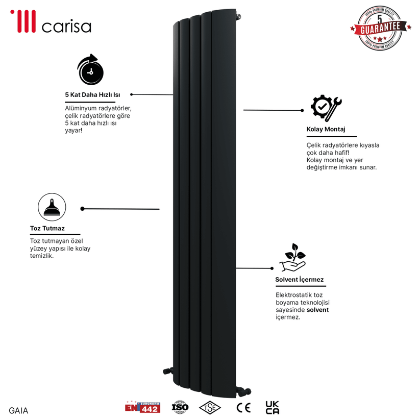 Carisa Gaia Dikey Alüminyum Radyatör Modern Tasarım Siyah - carisa