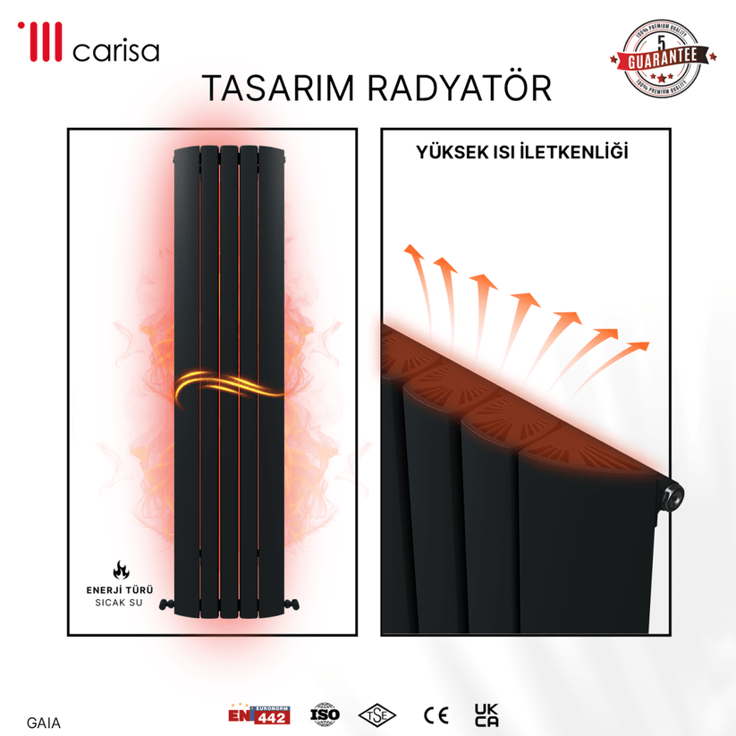 Carisa Gaia Dikey Alüminyum Radyatör Modern Tasarım Siyah - carisa