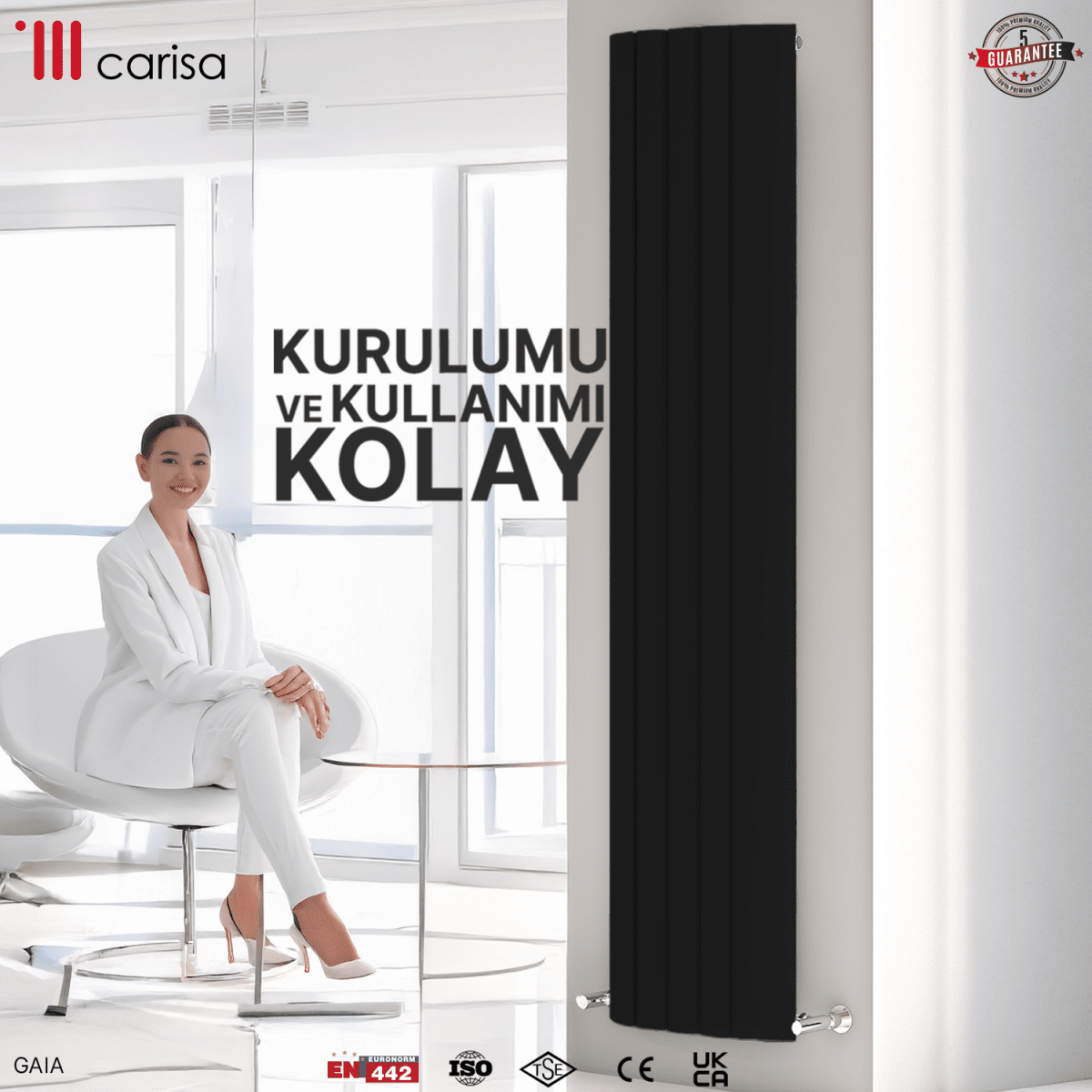 Carisa Gaia Dikey Alüminyum Radyatör Modern Tasarım Siyah - carisa