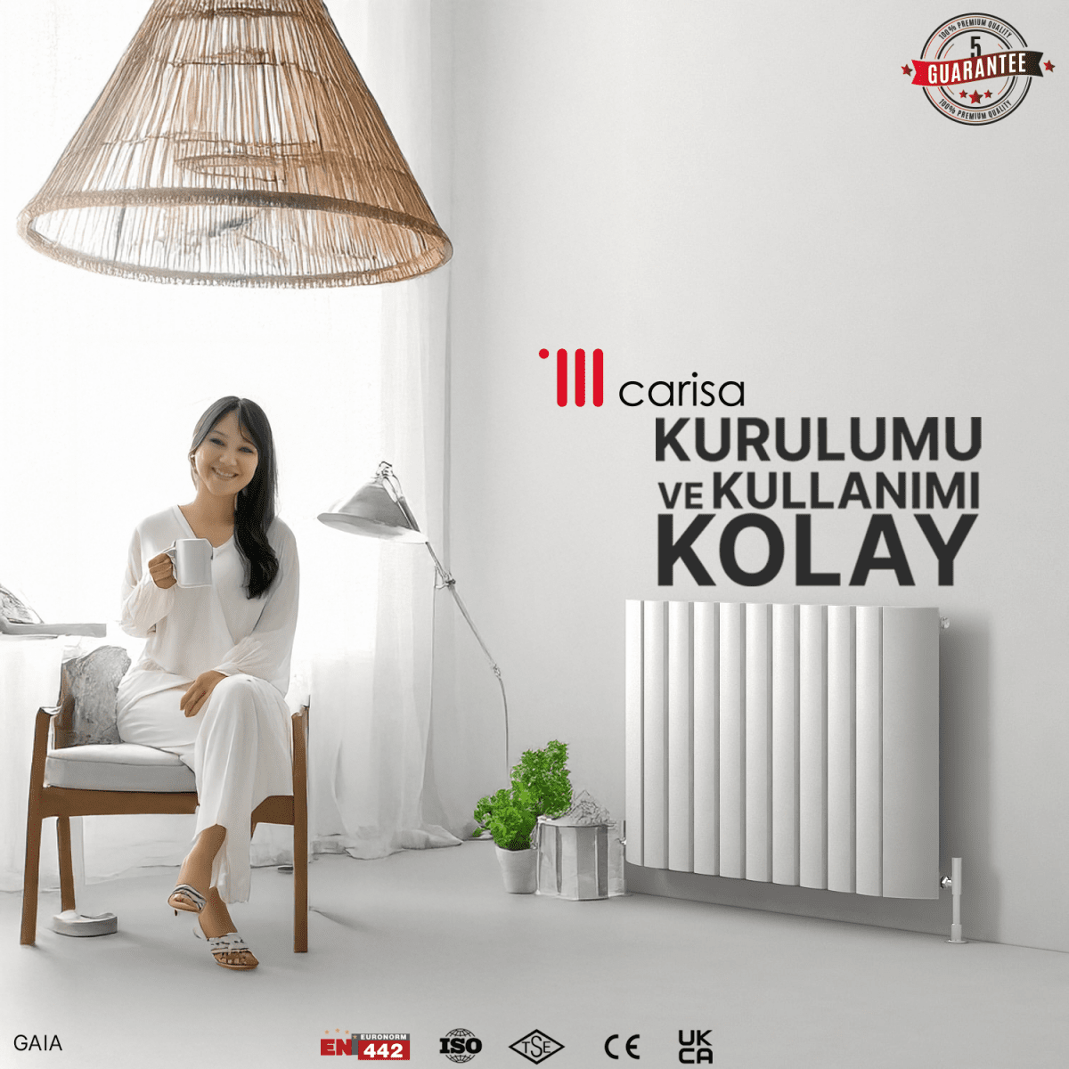 Carisa Gaia Yatay Alüminyum Radyatör Modern Tasarım Beyaz - carisa