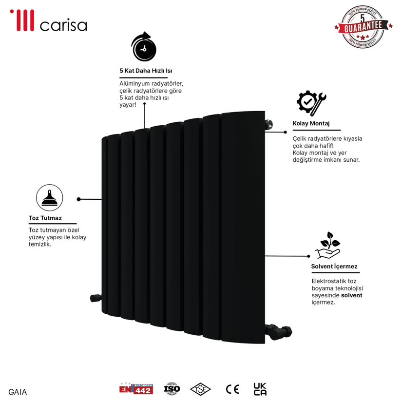 Carisa Gaia Yatay Alüminyum Radyatör Modern Tasarım Siyah - carisa