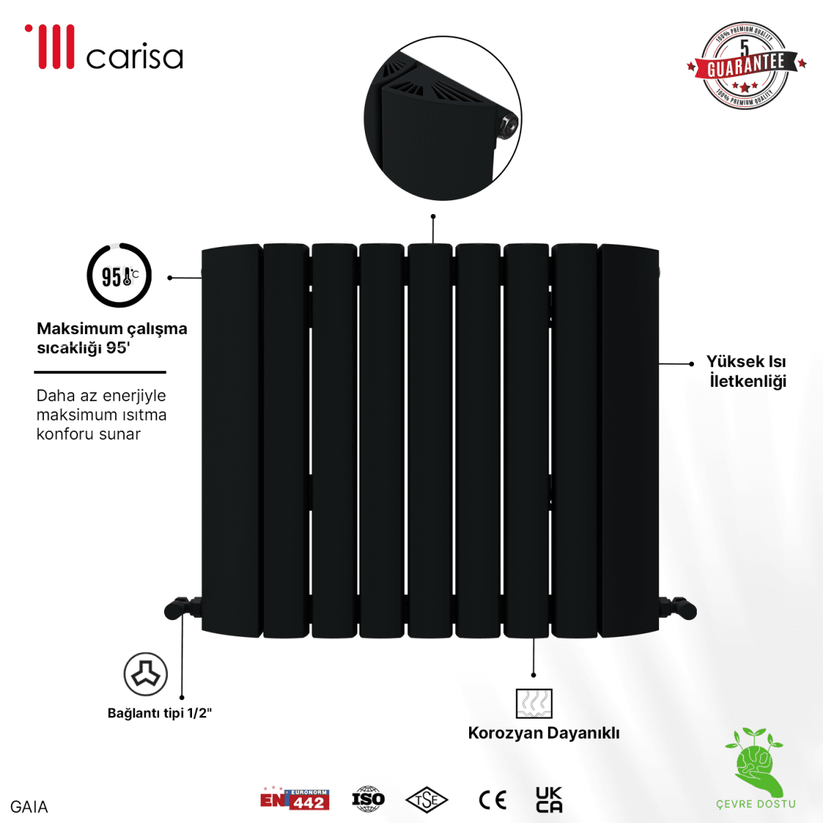 Carisa Gaia Yatay Alüminyum Radyatör Modern Tasarım Siyah - carisa