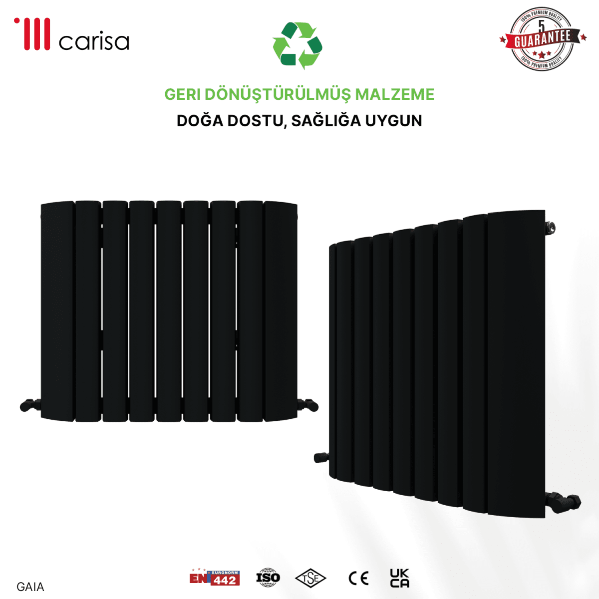 Carisa Gaia Yatay Alüminyum Radyatör Modern Tasarım Siyah - carisa
