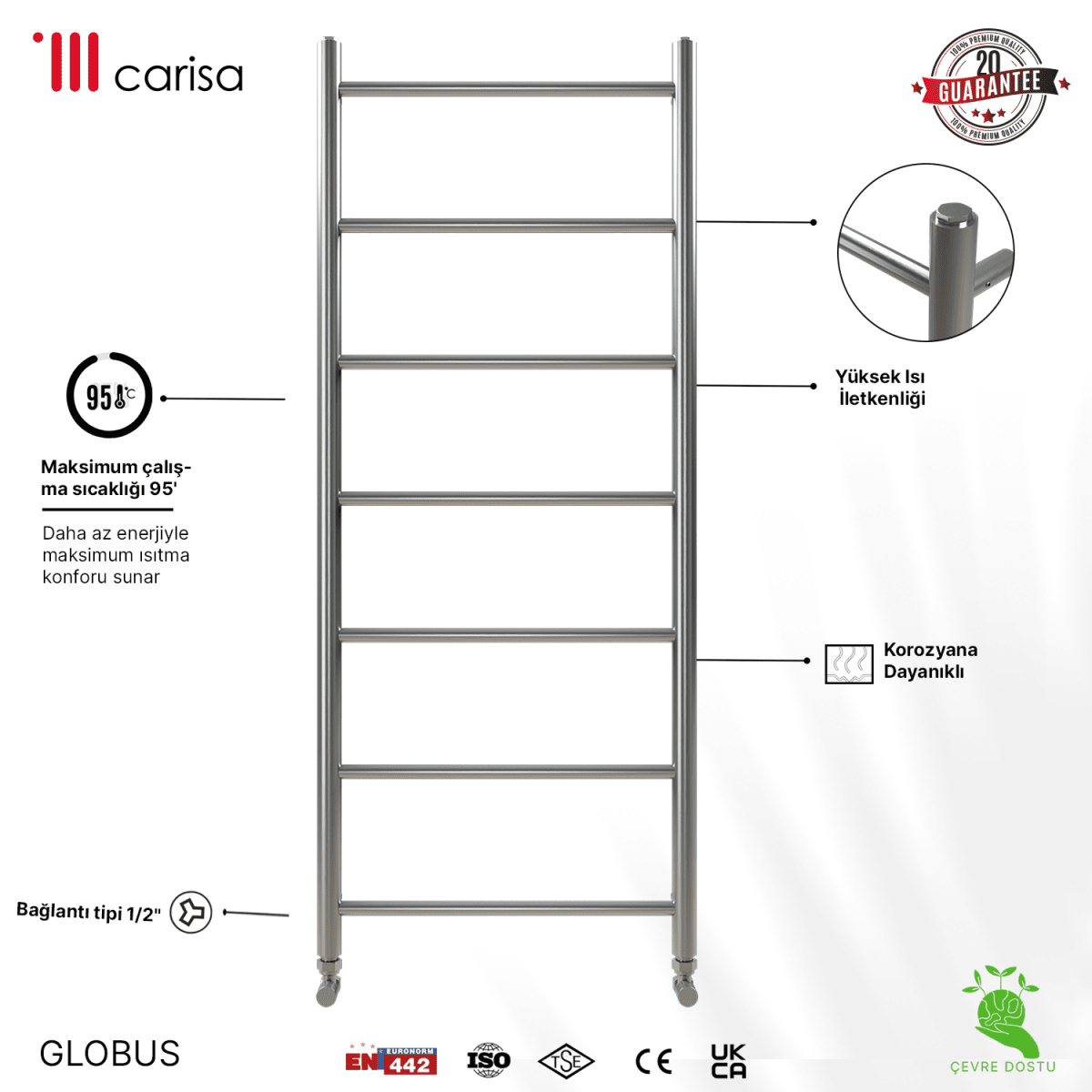 Carisa Globus Paslanmaz Çelik Havlupan Modern Tasarım Satine - carisa