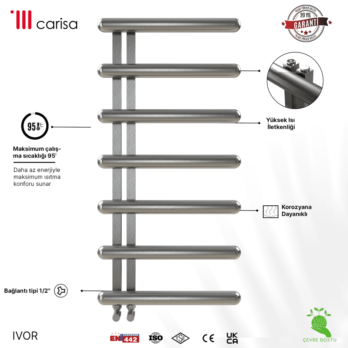 Carisa Ivor Paslanmaz Çelik Havlupan Modern Tasarım Ayna Polisaj - carisa