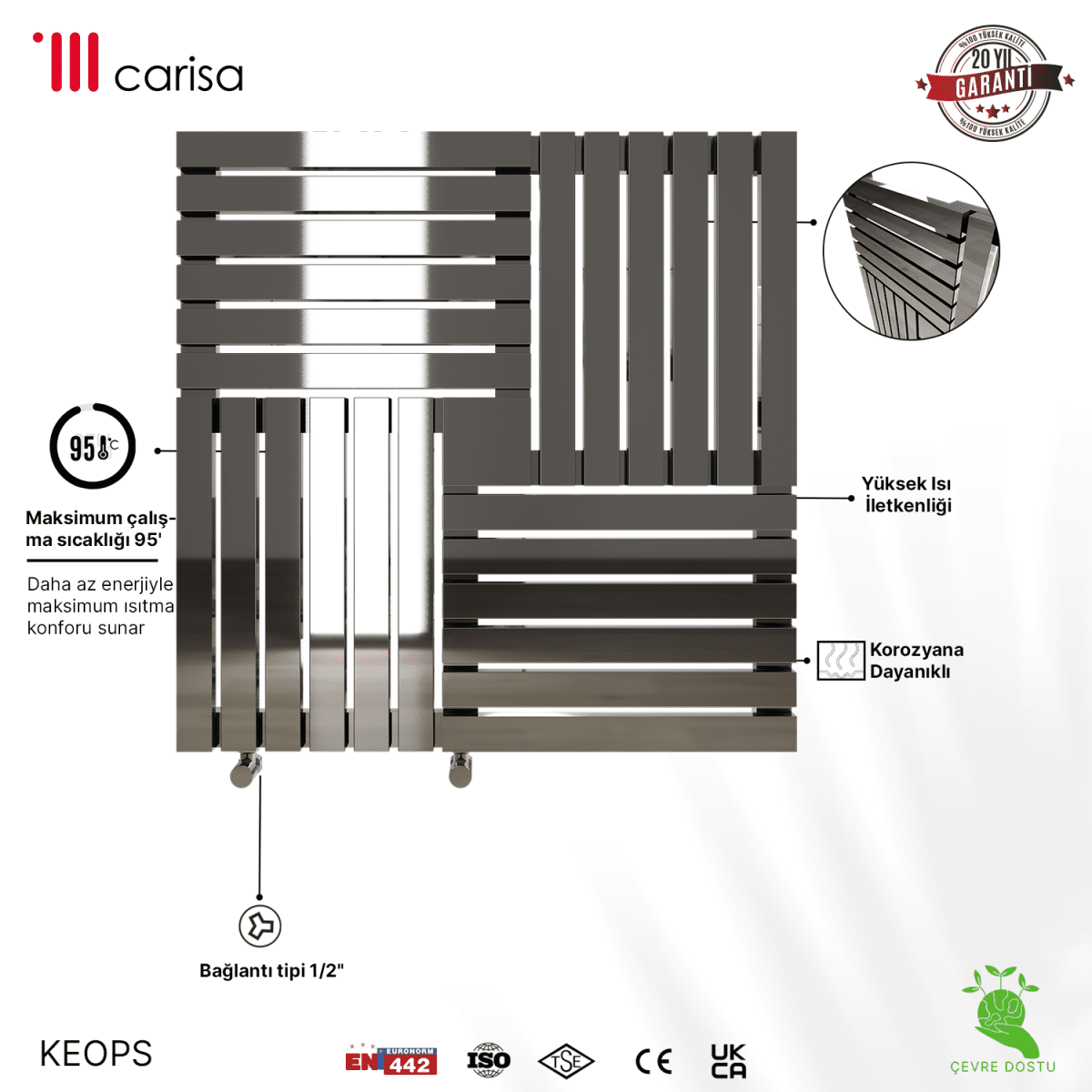 Carisa Keops Yatay Paslanmaz Çelik Radyatör Modern Tasarım Ayna Polisaj - carisa