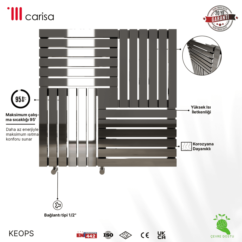 Carisa Keops Yatay Paslanmaz Çelik Radyatör Modern Tasarım Ayna Polisaj - carisa
