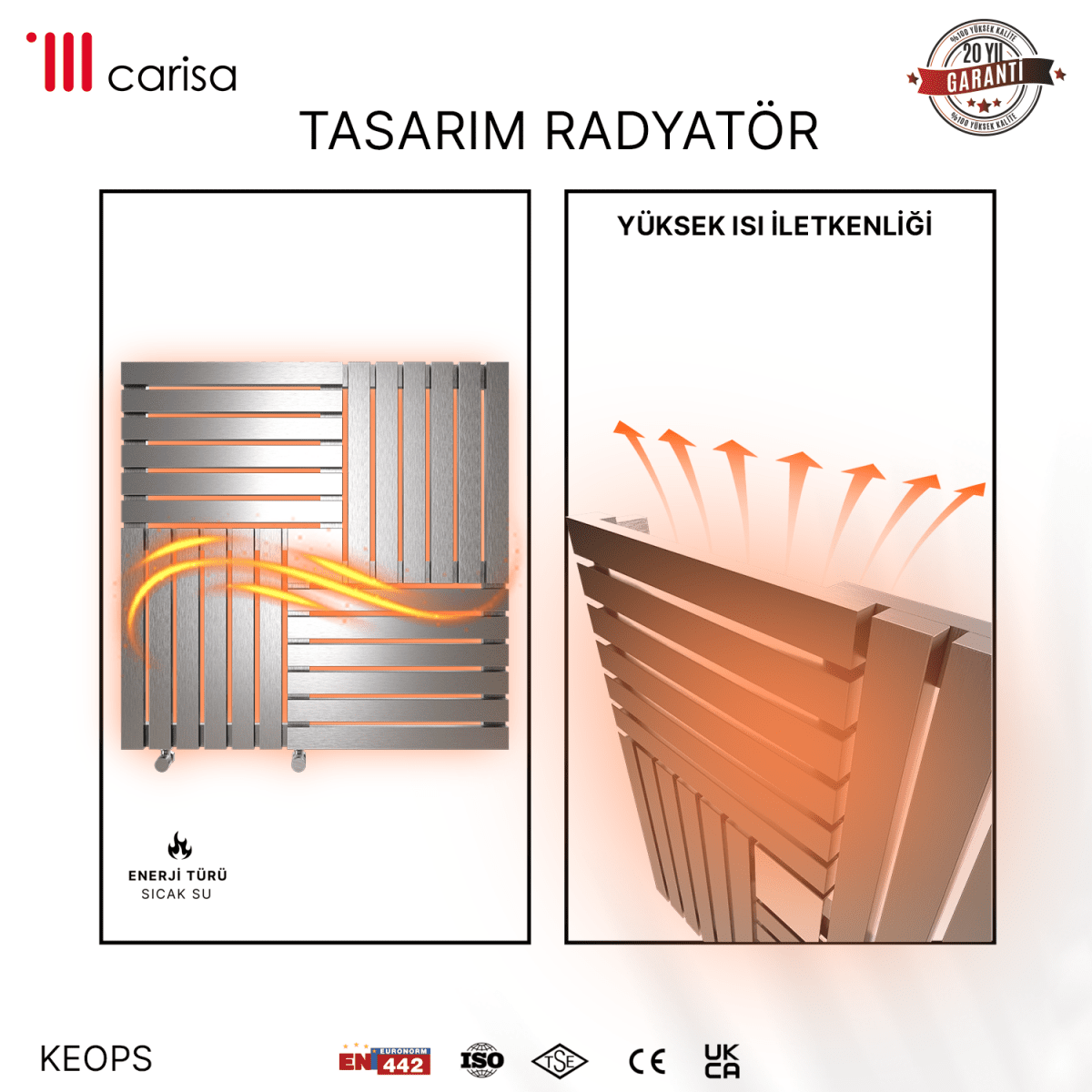 Carisa Keops Yatay Paslanmaz Çelik Radyatör Modern Tasarım Satine - carisa
