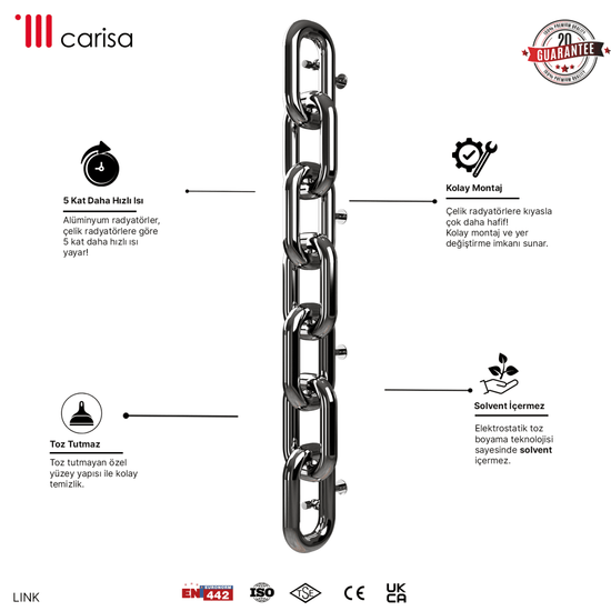 Carisa Link Dikey Paslanmaz Çelik Radyatör Modern Tasarım Ayna Polisaj - carisa