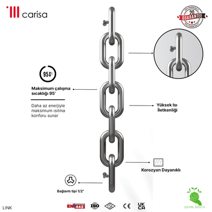 Carisa Link Dikey Paslanmaz Çelik Radyatör Modern Tasarım Satine - carisa
