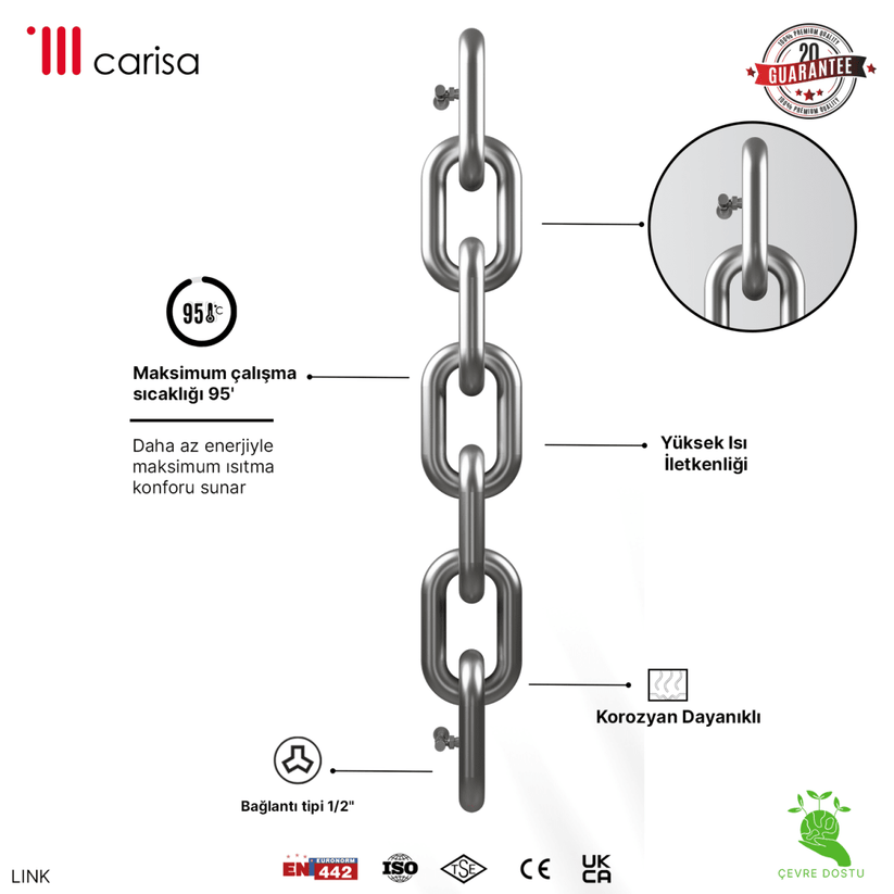 Carisa Link Dikey Paslanmaz Çelik Radyatör Modern Tasarım Satine - carisa