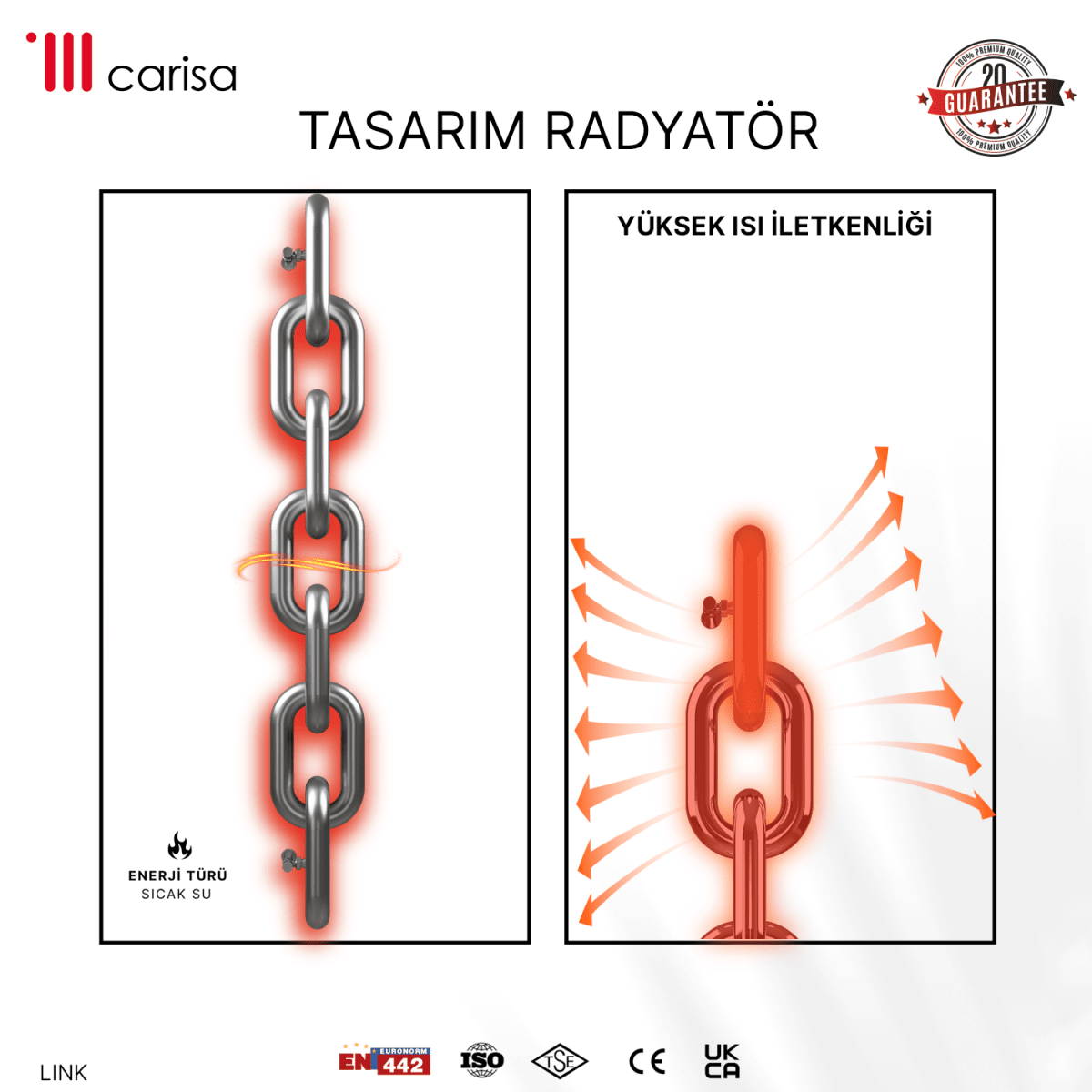 Carisa Link Dikey Paslanmaz Çelik Radyatör Modern Tasarım Satine - carisa