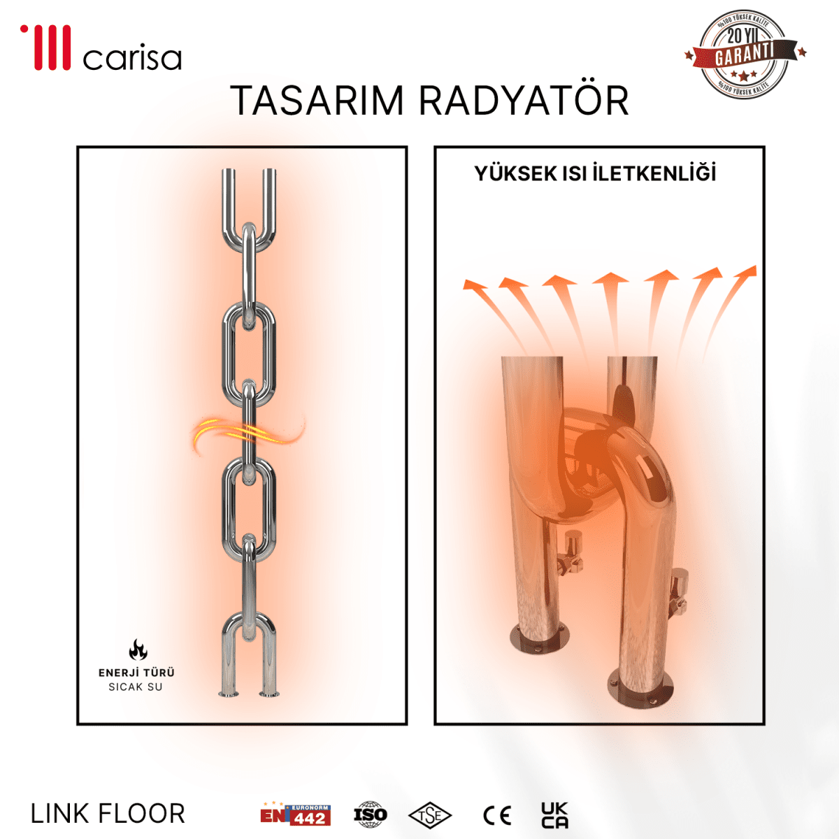 Carisa Link Floor Dikey Paslanmaz Çelik Radyatör Modern Tasarım Ayna Polisaj - carisa