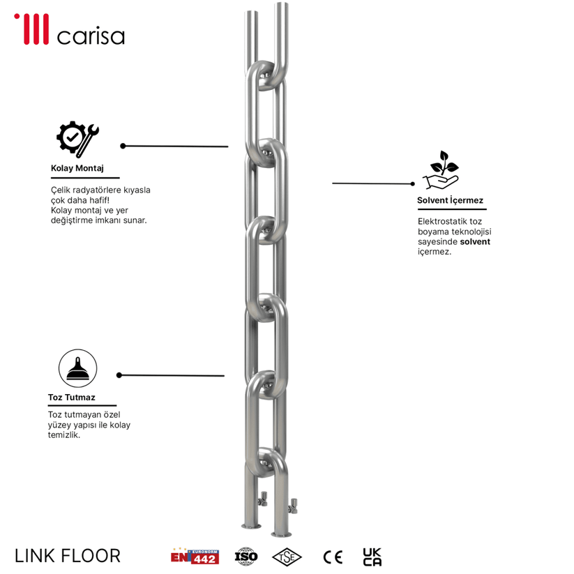 Carisa Link Floor Dikey Paslanmaz Çelik Radyatör Modern Tasarım Satine - carisa