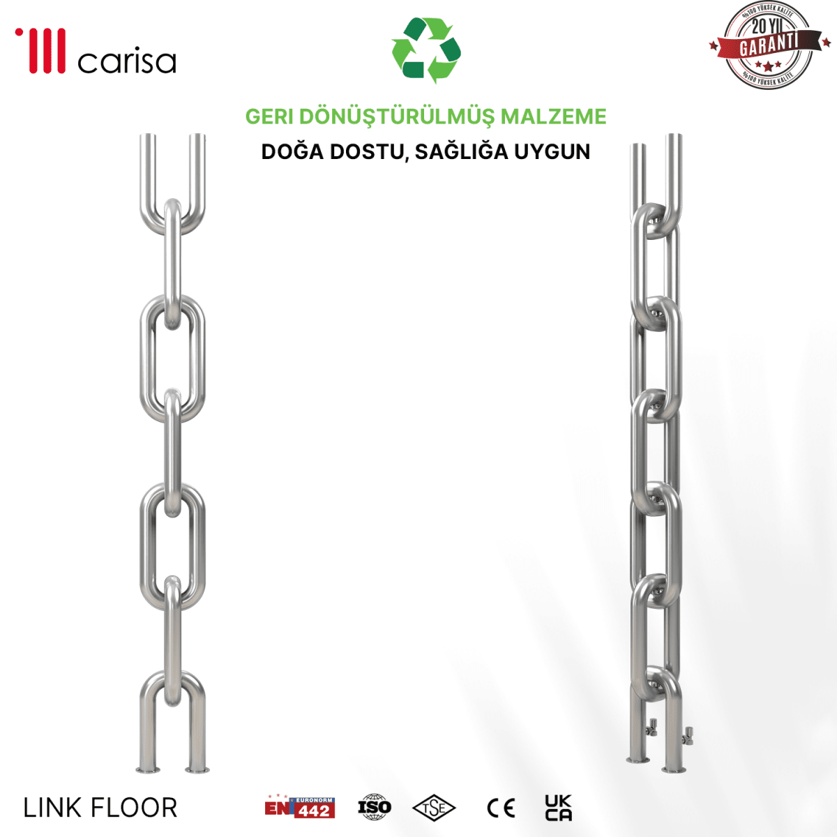 Carisa Link Floor Dikey Paslanmaz Çelik Radyatör Modern Tasarım Satine - carisa