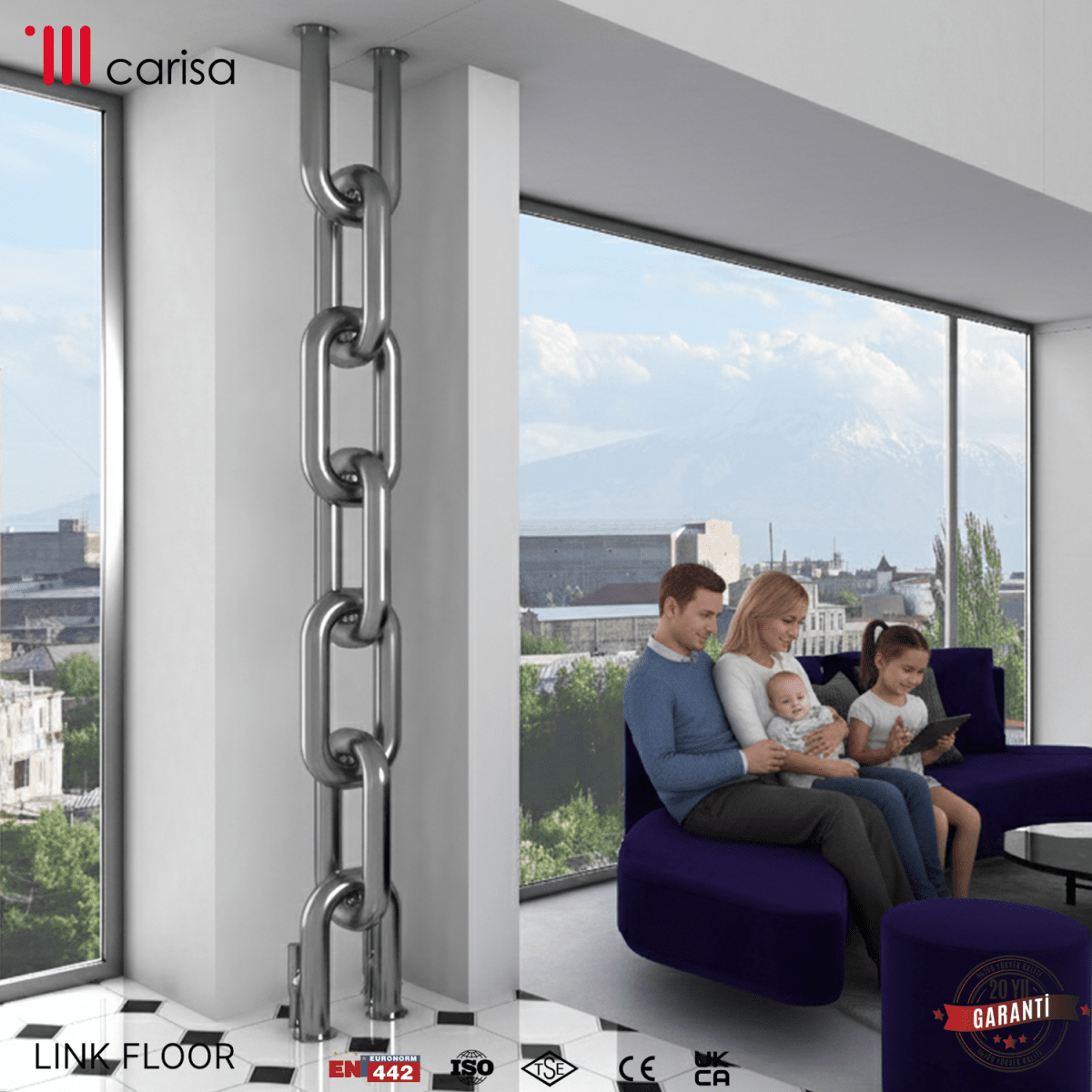Carisa Link Floor Dikey Paslanmaz Çelik Radyatör Modern Tasarım Satine - carisa
