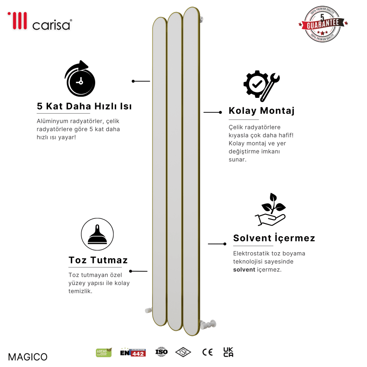 Carisa Magico Dikey Alüminyum Radyatör Modern Tasarım Beyaz - carisa