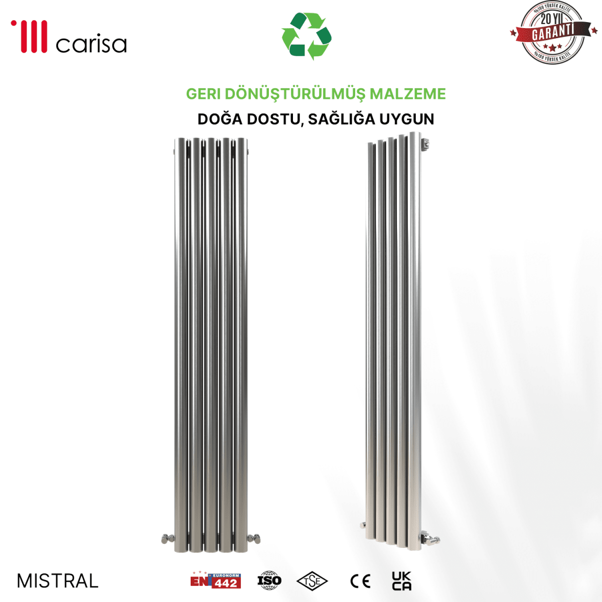 Carisa Mistral Dikey Paslanmaz Çelik Radyatör Modern Tasarım Satine - carisa