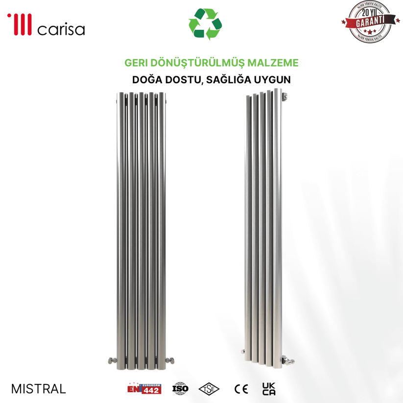 Carisa Mistral Dikey Paslanmaz Çelik Radyatör Modern Tasarım Satine - carisa
