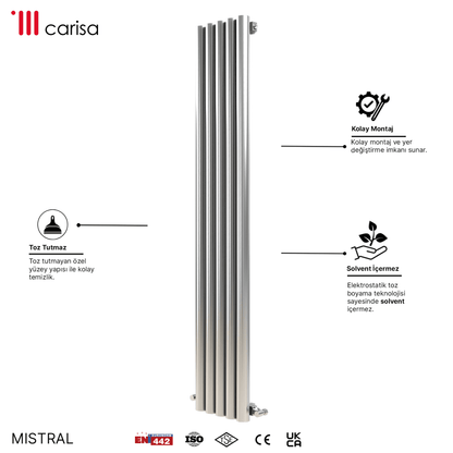 Carisa Mistral Dikey Paslanmaz Çelik Radyatör Modern Tasarım Satine - carisa