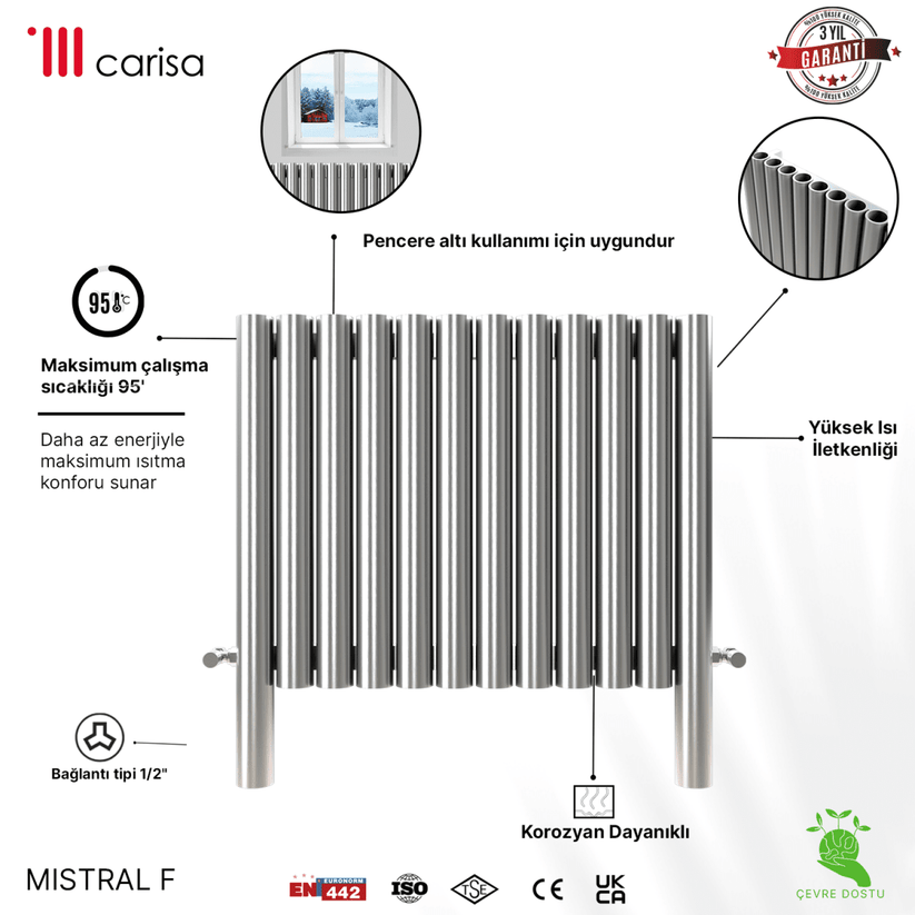 Carisa Mistral F Yatay Paslanmaz Çelik Radyatör Modern Tasarım Ayna Polisaj - carisa