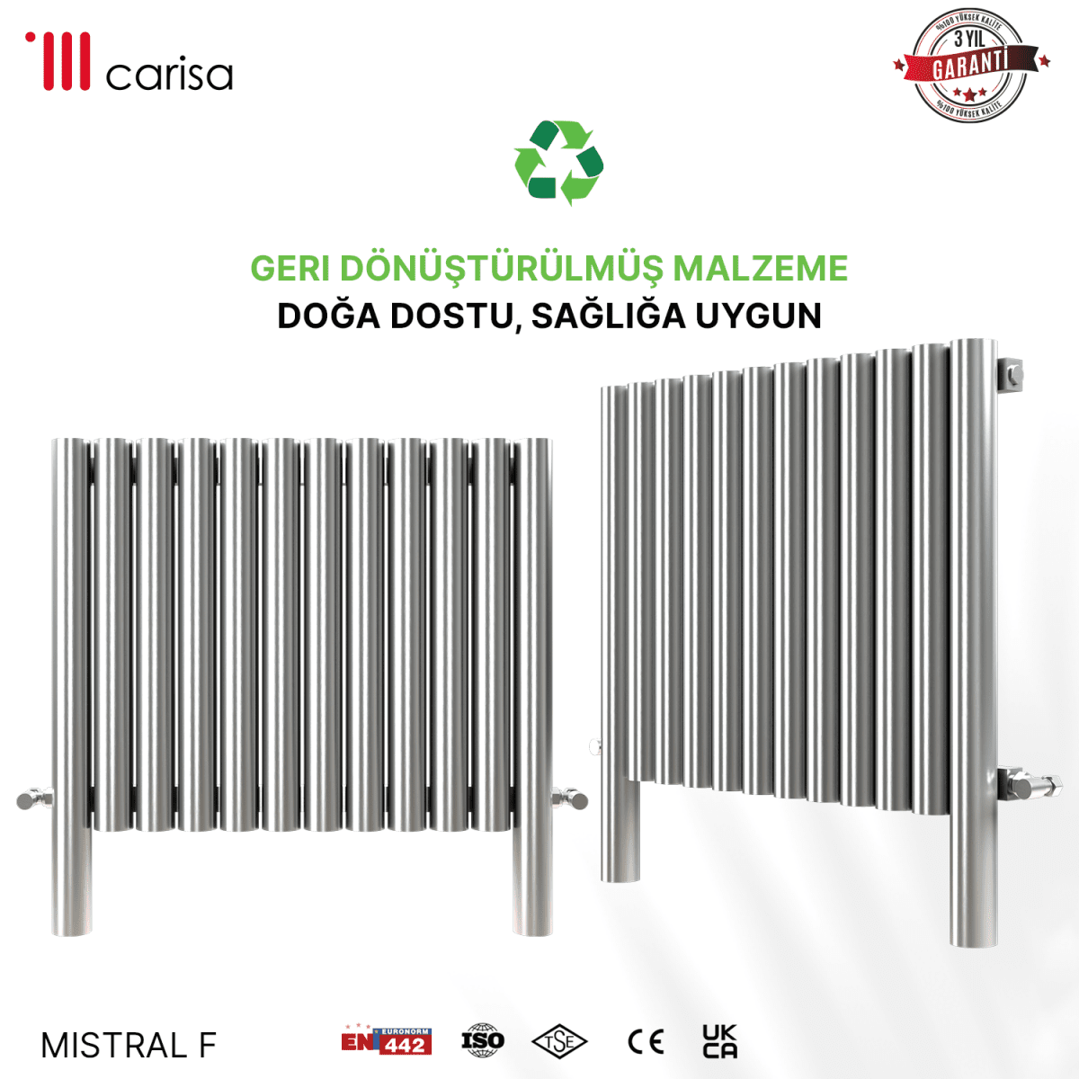 Carisa Mistral F Yatay Paslanmaz Çelik Radyatör Modern Tasarım Ayna Polisaj - carisa