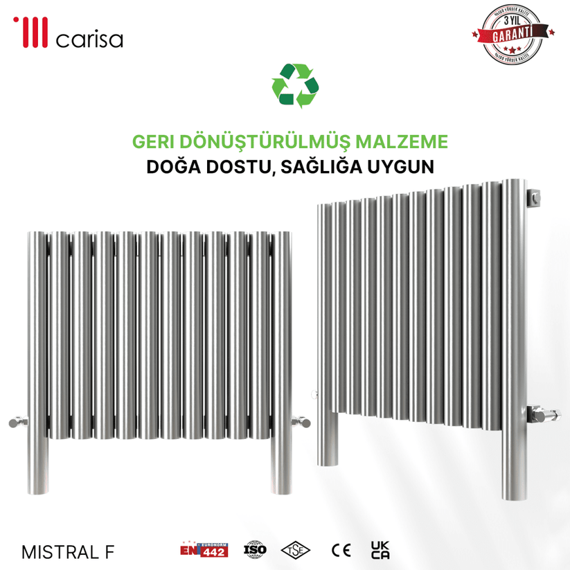 Carisa Mistral F Yatay Paslanmaz Çelik Radyatör Modern Tasarım Ayna Polisaj - carisa
