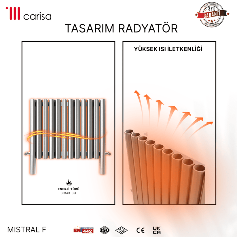 Carisa Mistral F Yatay Paslanmaz Çelik Radyatör Modern Tasarım Ayna Polisaj - carisa