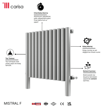 Carisa Mistral F Yatay Paslanmaz Çelik Radyatör Modern Tasarım Ayna Polisaj - carisa