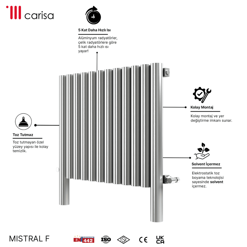 Carisa Mistral F Yatay Paslanmaz Çelik Radyatör Modern Tasarım Ayna Polisaj - carisa