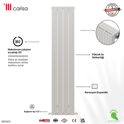 Carisa Monza Dikey Alüminyum Radyatör Modern Tasarım Beyaz - carisa