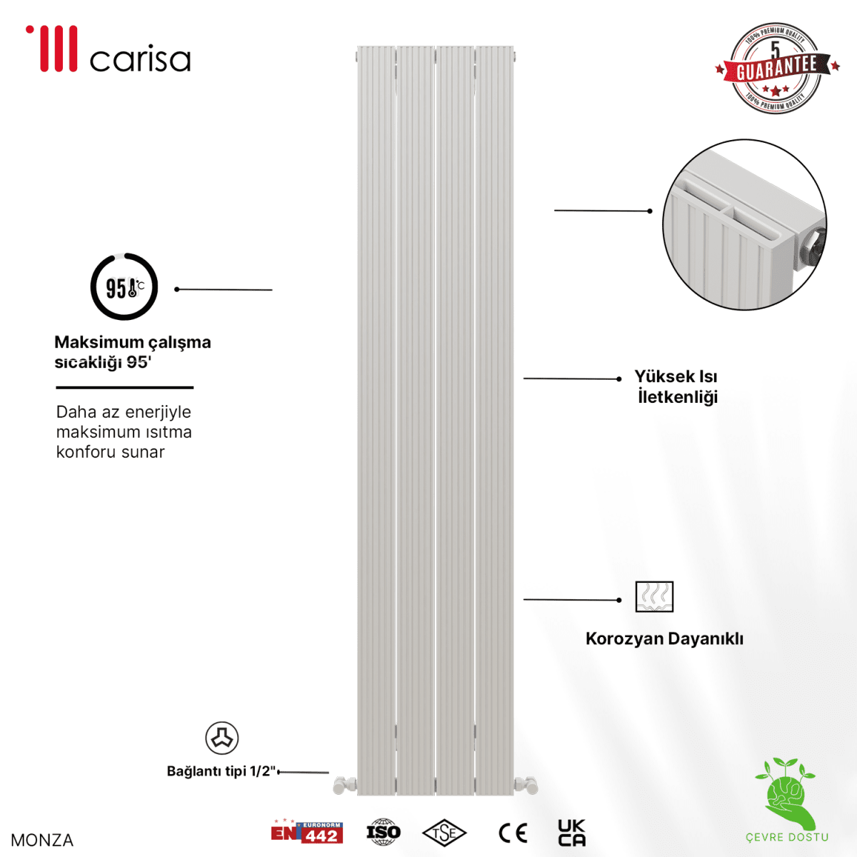 Carisa Monza Dikey Alüminyum Radyatör Modern Tasarım Beyaz - carisa