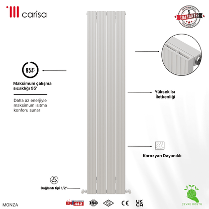 Carisa Monza Dikey Alüminyum Radyatör Modern Tasarım Beyaz - carisa