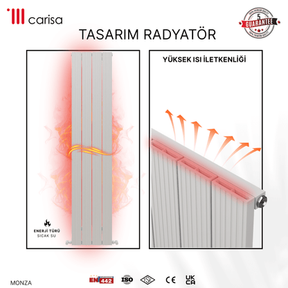 Carisa Monza Dikey Alüminyum Radyatör Modern Tasarım Beyaz - carisa