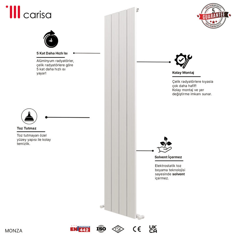 Carisa Monza Dikey Alüminyum Radyatör Modern Tasarım Beyaz - carisa