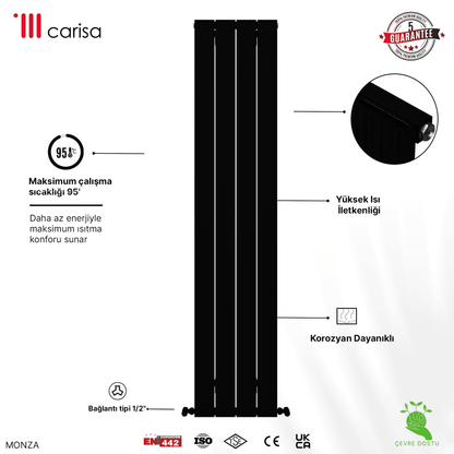 Carisa Monza Dikey Alüminyum Radyatör Modern Tasarım Siyah - carisa