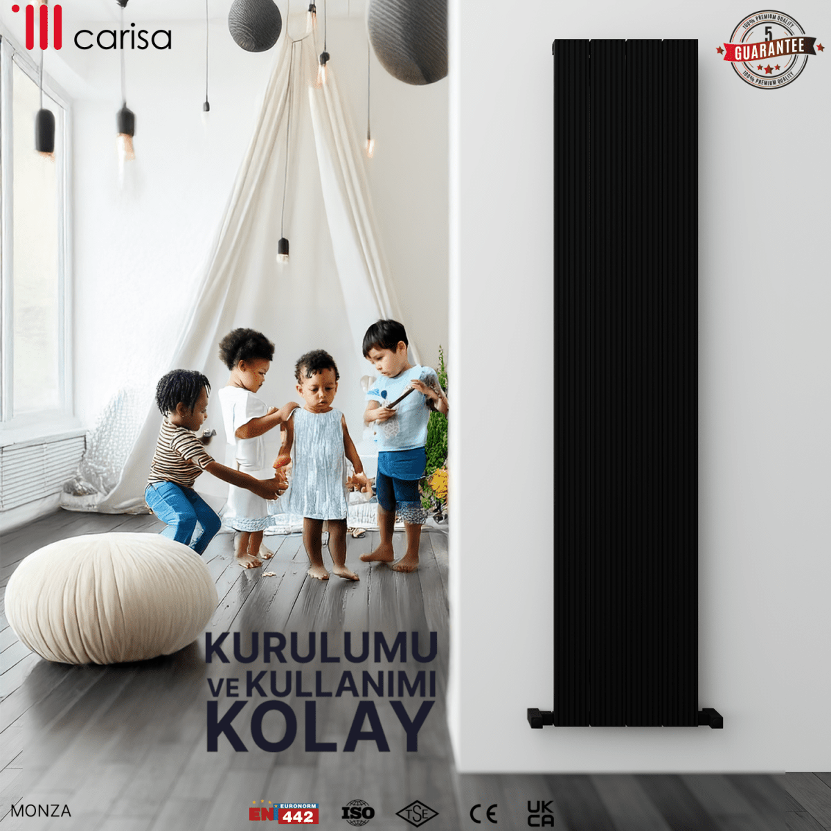 Carisa Monza Dikey Alüminyum Radyatör Modern Tasarım Siyah - carisa