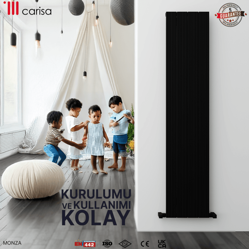 Carisa Monza Dikey Alüminyum Radyatör Modern Tasarım Siyah - carisa