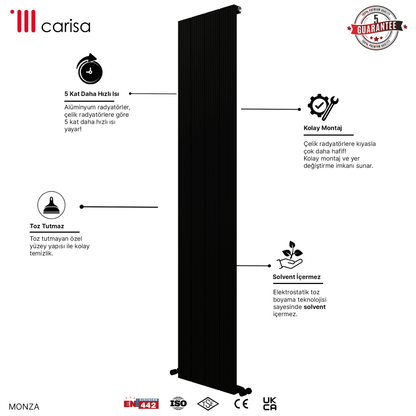 Carisa Monza Dikey Alüminyum Radyatör Modern Tasarım Siyah - carisa